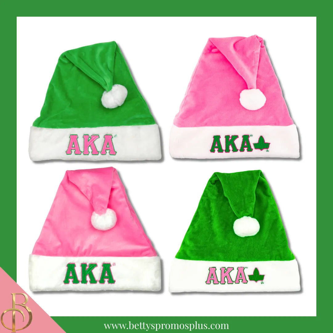 Alpha Kappa Alpha AKA Embroidered Greek Letters Deluxe Santa Hat-Alpha Kappa Alpha Paraphernalia-Alpha Kappa Alpha Hats-Betty's Promos Plus