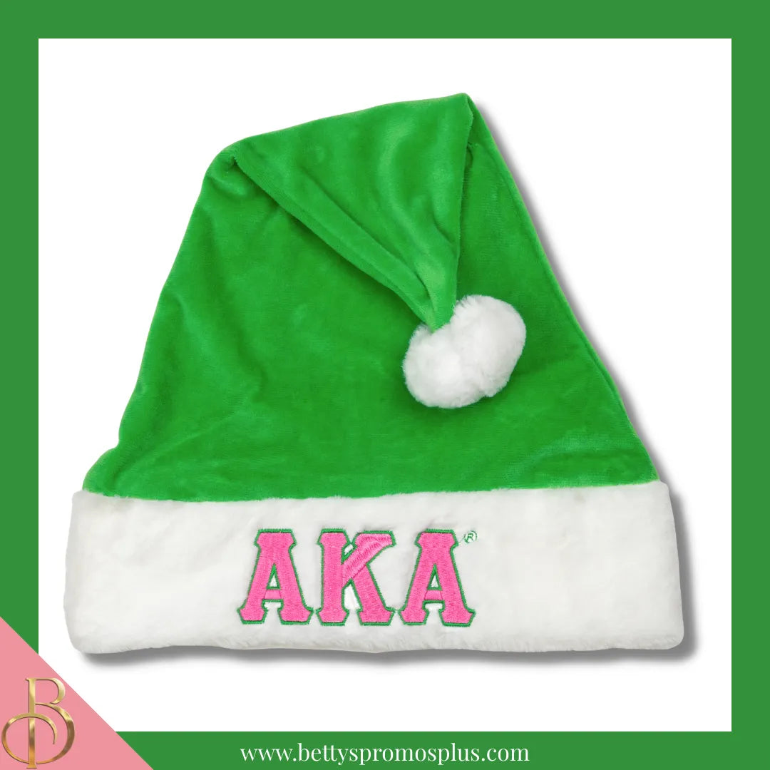 Alpha Kappa Alpha AKA Embroidered Greek Letters Deluxe Santa Hat-Green-Standard - 25