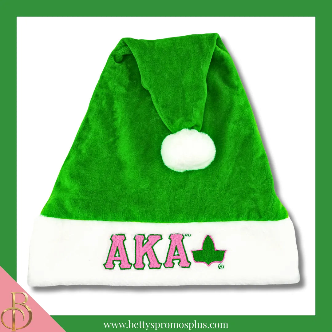 Alpha Kappa Alpha AKA Embroidered Greek Letters Deluxe Santa Hat-Green-Standard - 25"-AKA With Ivy-Alpha Kappa Alpha Paraphernalia-Alpha Kappa Alpha Hats-Betty's Promos Plus