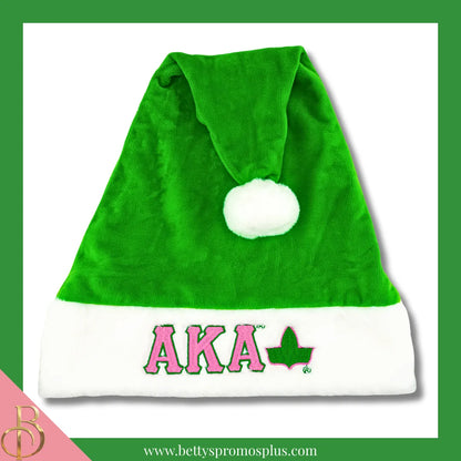 Alpha Kappa Alpha AKA Embroidered Greek Letters Deluxe Santa Hat-Green-Standard - 25"-AKA With Ivy-Alpha Kappa Alpha Paraphernalia-Alpha Kappa Alpha Hats-Betty's Promos Plus