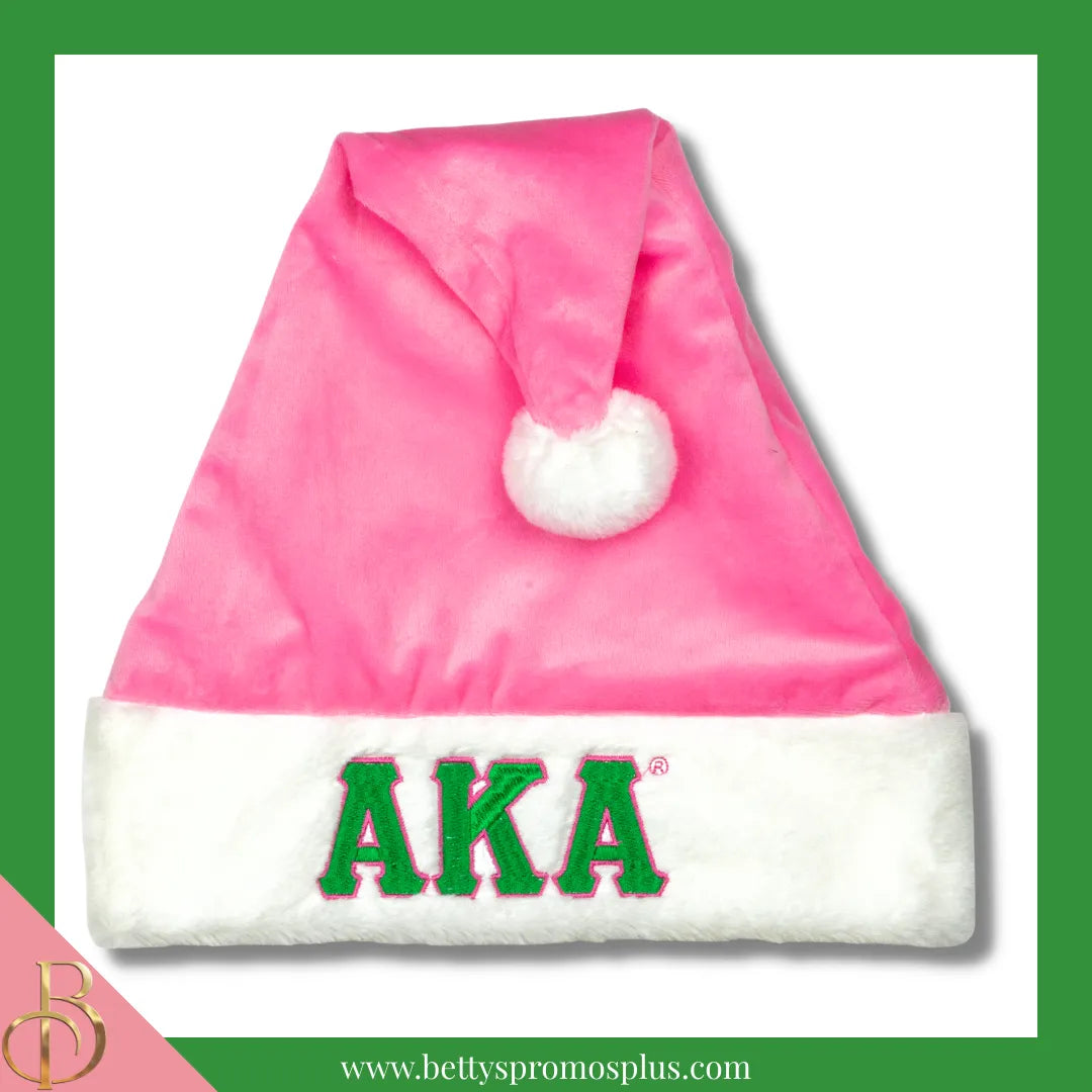 Alpha Kappa Alpha AKA Embroidered Greek Letters Deluxe Santa Hat-Pink-Standard - 25"-AKA Letters-Alpha Kappa Alpha Paraphernalia-Alpha Kappa Alpha Hats-Betty's Promos Plus