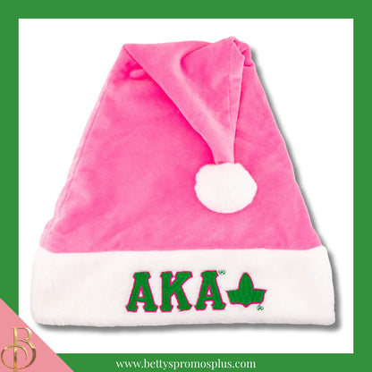 Alpha Kappa Alpha AKA Embroidered Greek Letters Deluxe Santa Hat-Pink-Standard - 25"-AKA With Ivy-Alpha Kappa Alpha Paraphernalia-Alpha Kappa Alpha Hats-Betty's Promos Plus