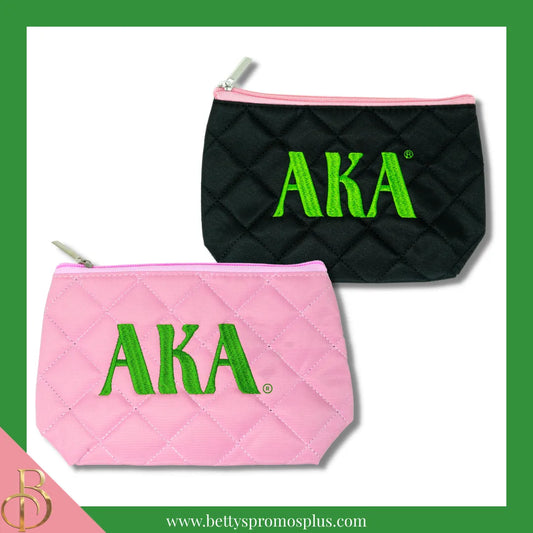 Alpha Kappa Alpha AKA Embroidered Greek Letters Quilted Cosmetic Case Makeup Bag-Alpha Kappa Alpha Paraphernalia-Alpha Kappa Alpha Cosmetic Case-Betty's Promos Plus