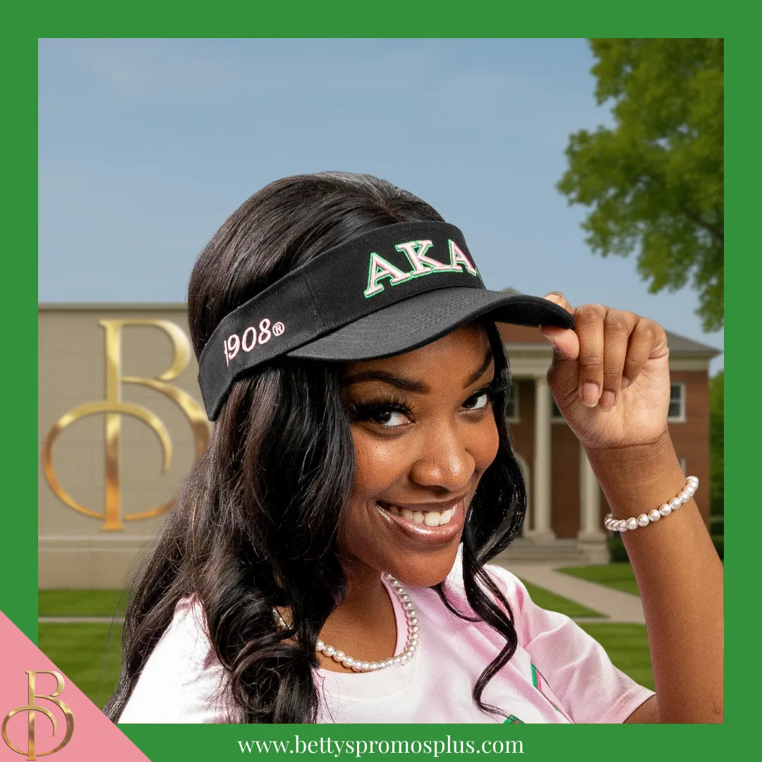 Alpha Kappa Alpha AKA Embroidered Greek Letters Velcro Snap Visor-Alpha Kappa Alpha Paraphernalia-Alpha Kappa Alpha Hats-Betty's Promos Plus