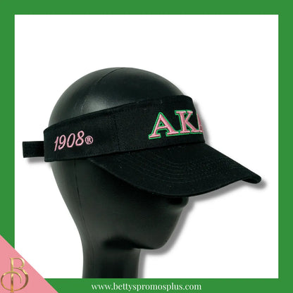 Alpha Kappa Alpha AKA Embroidered Greek Letters Velcro Snap Visor-Black-Alpha Kappa Alpha Paraphernalia-Alpha Kappa Alpha Hats-Betty's Promos Plus