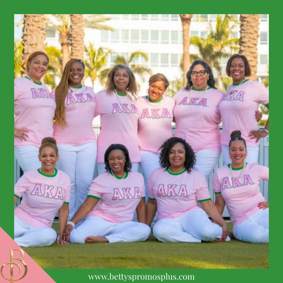 Alpha Kappa Alpha AKA Embroidered Ringer T-Shirt-Alpha Kappa Alpha Paraphernalia-Alpha Kappa Alpha T-Shirts-Betty's Promos Plus