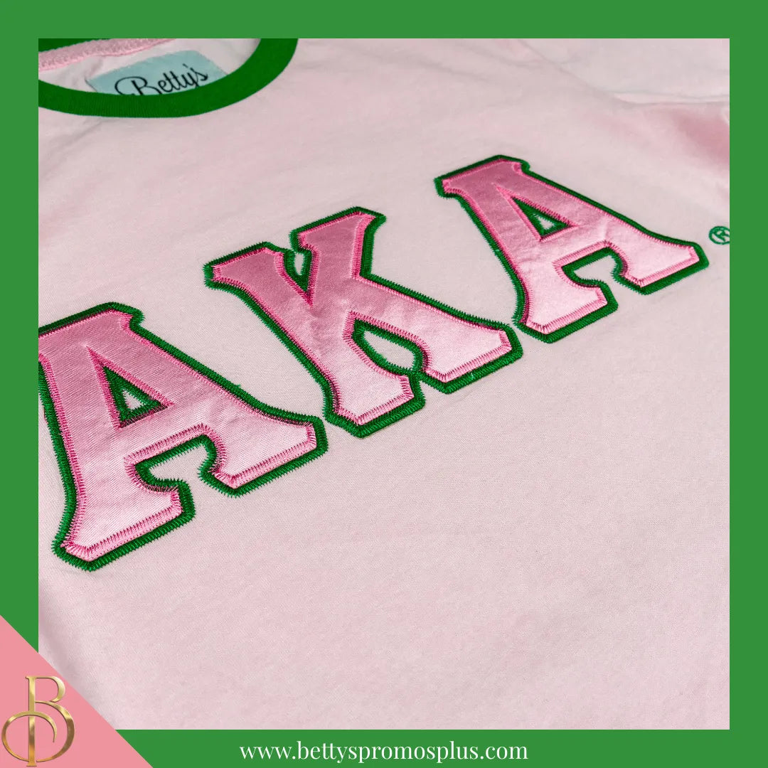 Alpha Kappa Alpha AKA Embroidered Ringer T-Shirt-Alpha Kappa Alpha Paraphernalia-Alpha Kappa Alpha T-Shirts-Betty's Promos Plus