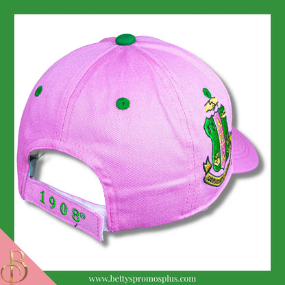 Alpha Kappa Alpha AKA Embroidered Shield Baseball Cap-Alpha Kappa Alpha Paraphernalia-Alpha Kappa Alpha Hats-Betty's Promos Plus