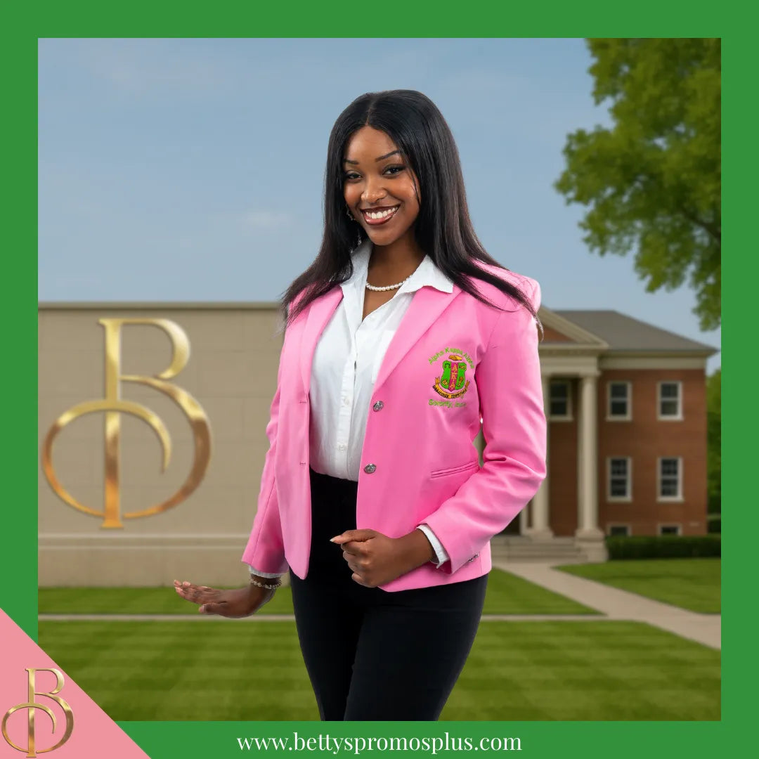 Alpha Kappa Alpha AKA Embroidered Shield Crest Blazer Sport Coat-Alpha Kappa Alpha Paraphernalia-Alpha Kappa Alpha Blazers-Betty's Promos Plus