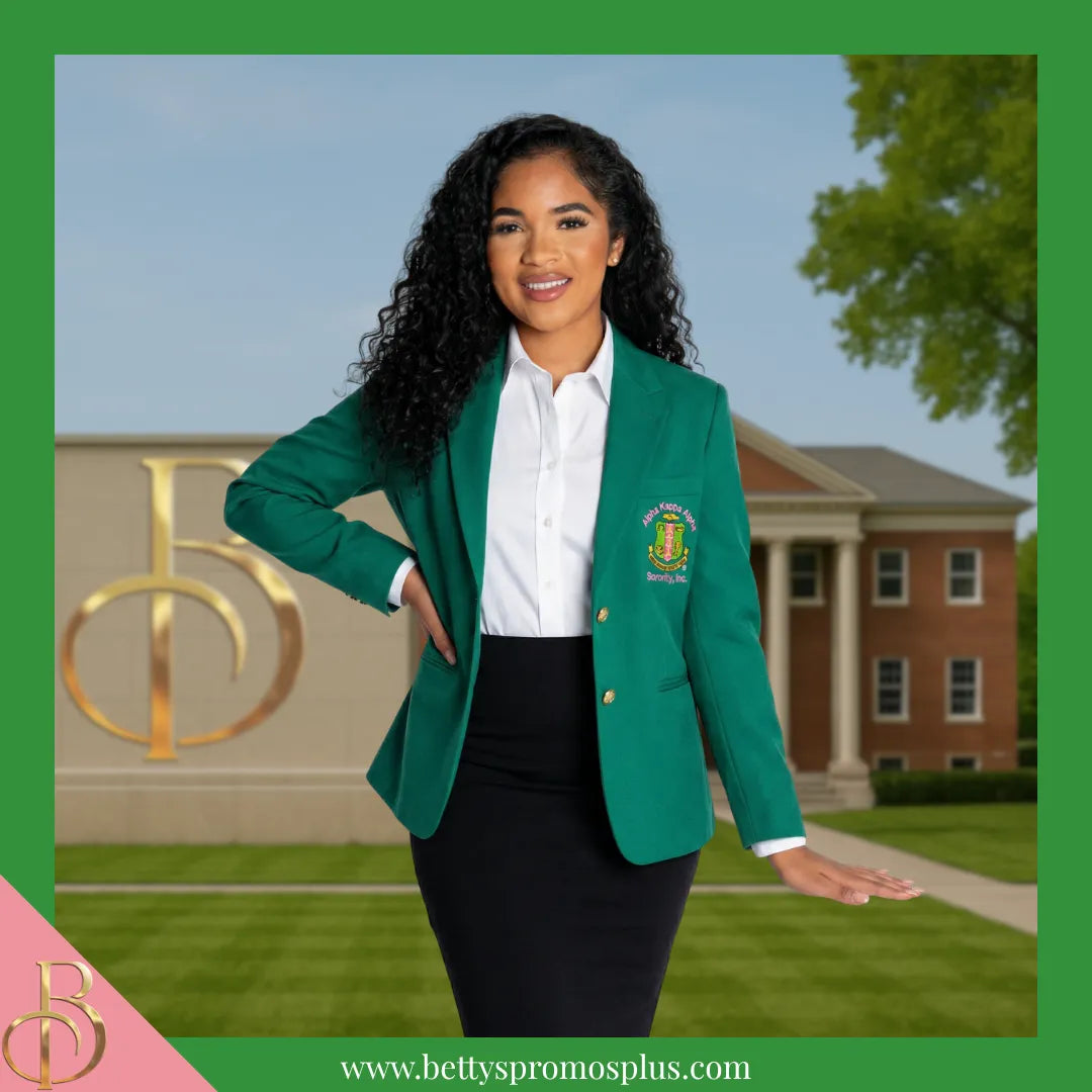 Alpha Kappa Alpha AKA Embroidered Shield Crest Blazer Sport Coat-Alpha Kappa Alpha Paraphernalia-Alpha Kappa Alpha Blazers-Betty's Promos Plus