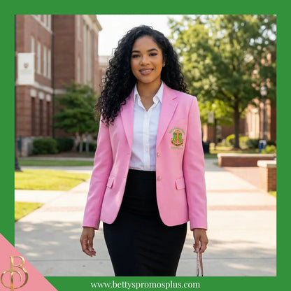 Alpha Kappa Alpha AKA Embroidered Shield Crest Blazer Sport Coat-Alpha Kappa Alpha Paraphernalia-Alpha Kappa Alpha Blazers-Betty's Promos Plus