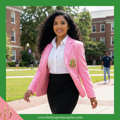 Alpha Kappa Alpha AKA Embroidered Shield Crest Blazer Sport Coat-Alpha Kappa Alpha Paraphernalia-Alpha Kappa Alpha Blazers-Betty's Promos Plus