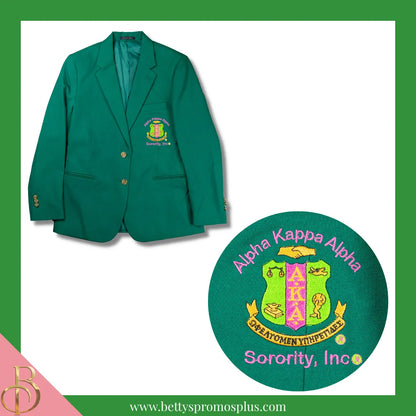 Alpha Kappa Alpha AKA Embroidered Shield Crest Blazer Sport Coat-Green-Regular-4-Alpha Kappa Alpha Paraphernalia-Alpha Kappa Alpha Blazers-Betty's Promos Plus