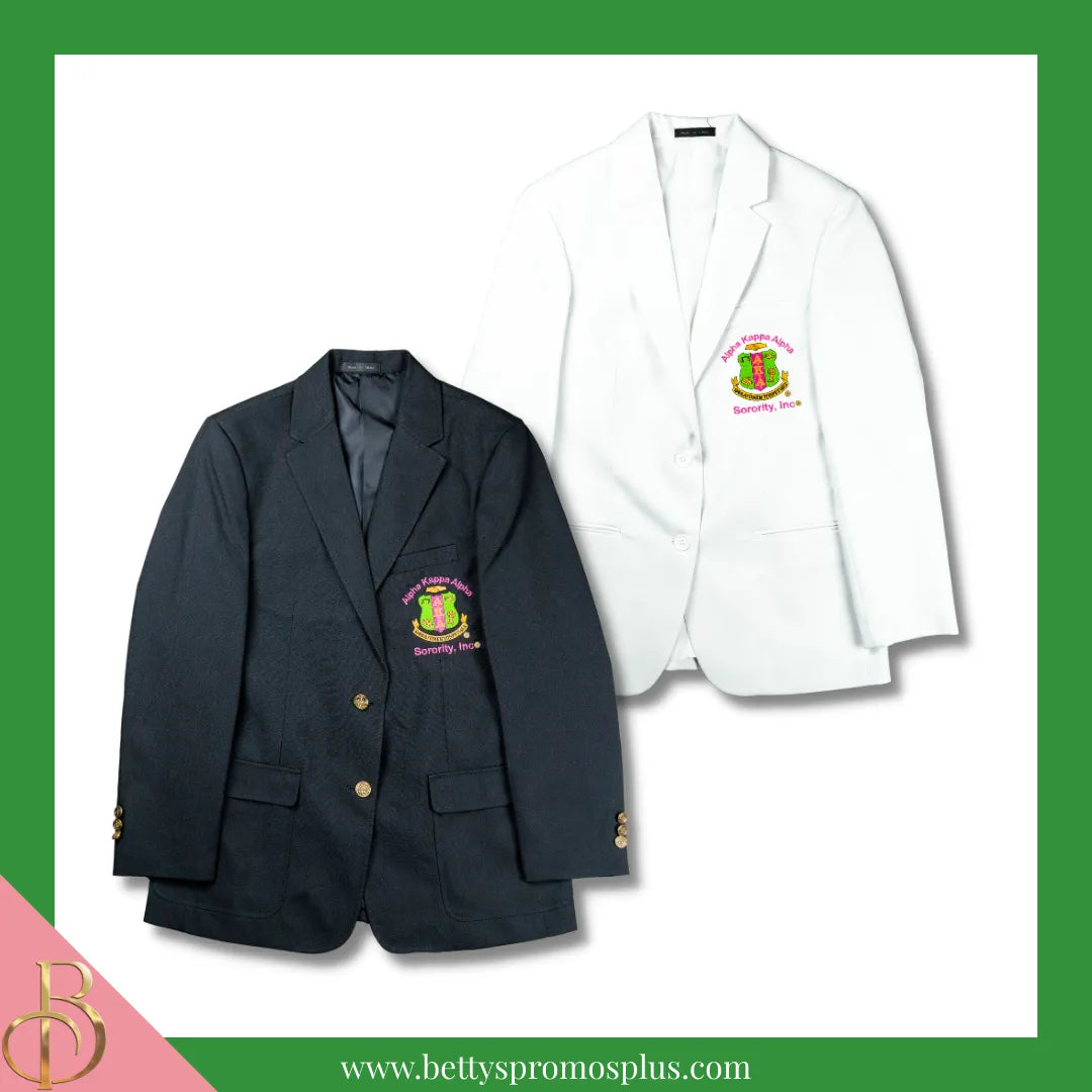 Alpha Kappa Alpha AKA Embroidered Shield Crest Blazer Sport Coat in Black or White-Alpha Kappa Alpha Paraphernalia-Alpha Kappa Alpha Blazers-Betty's Promos Plus