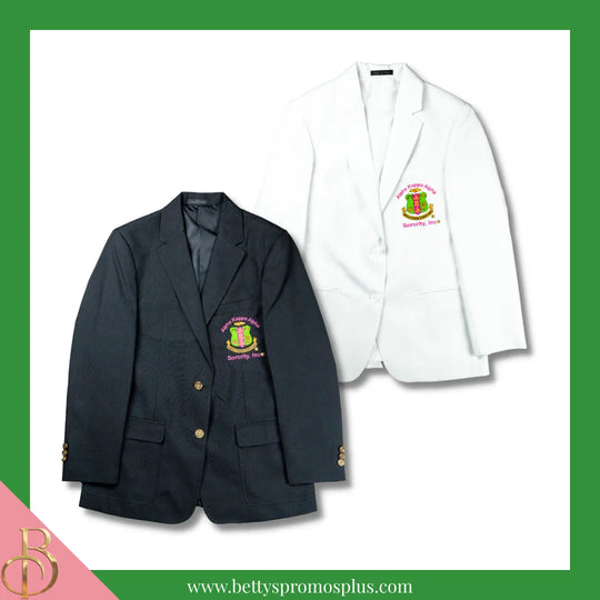Alpha Kappa Alpha AKA Embroidered Shield Crest Blazer Sport Coat in Black or White-Alpha Kappa Alpha Paraphernalia-Alpha Kappa Alpha Blazers-Betty's Promos Plus