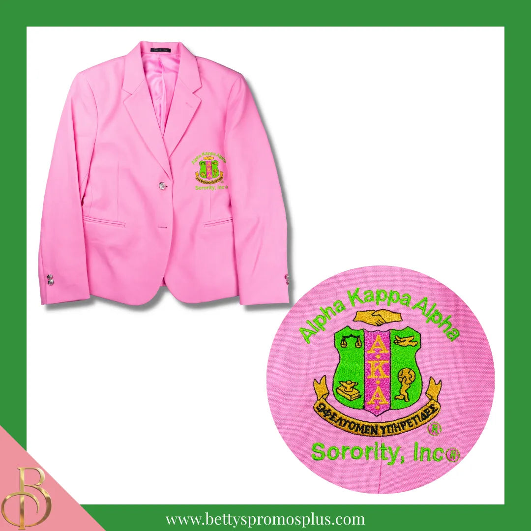 Alpha Kappa Alpha AKA Embroidered Shield Crest Blazer Sport Coat-Pink-Regular-4-Alpha Kappa Alpha Paraphernalia-Alpha Kappa Alpha Blazers-Betty's Promos Plus