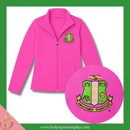 Alpha Kappa Alpha AKA Embroidered Shield Full-Zip Water Resistant Rain Jacket-Alpha Kappa Alpha Paraphernalia-Alpha Kappa Alpha Rain Coats-Betty's Promos Plus