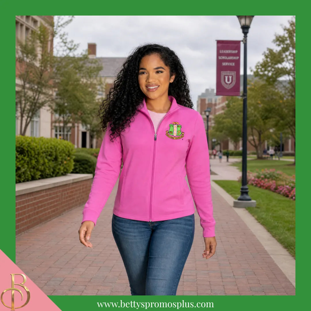 Alpha Kappa Alpha AKA Embroidered Shield Full-Zip Water Resistant Rain Jacket-Alpha Kappa Alpha Paraphernalia-Alpha Kappa Alpha Rain Coats-Betty's Promos Plus
