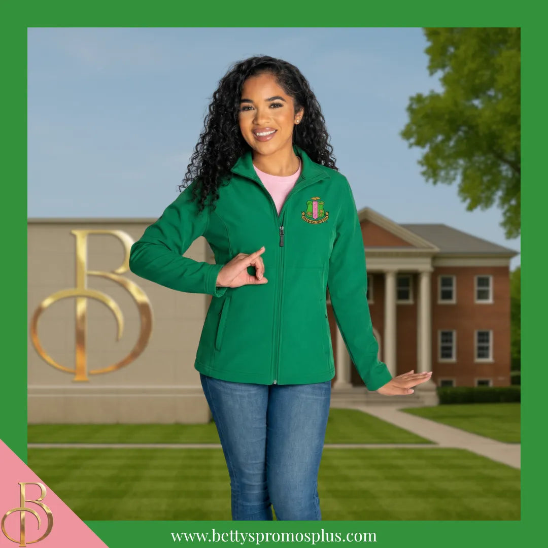 Alpha Kappa Alpha AKA Embroidered Shield Full-Zip Water Resistant Rain Jacket-Alpha Kappa Alpha Paraphernalia-Alpha Kappa Alpha Rain Coats-Betty's Promos Plus