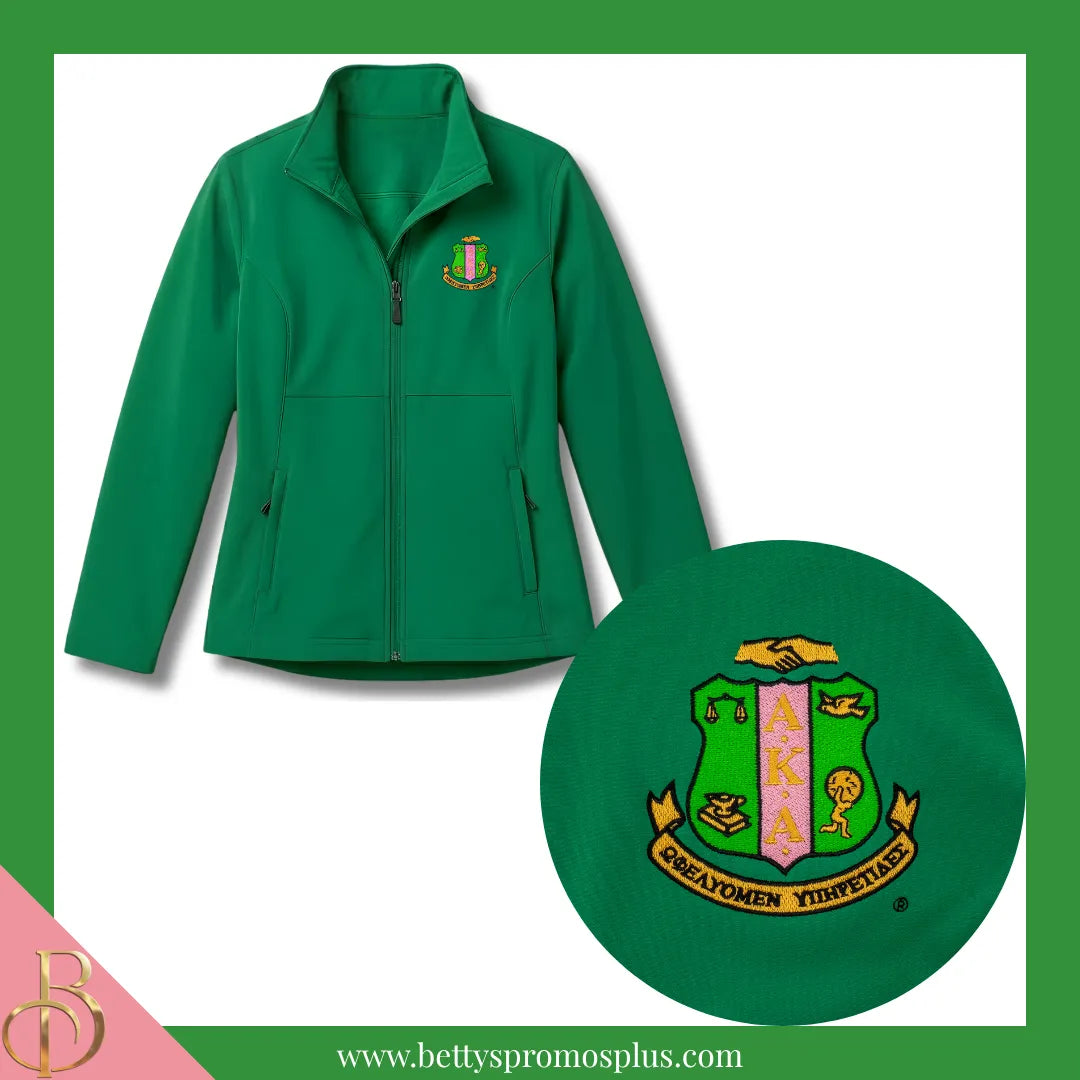 Alpha Kappa Alpha AKA Embroidered Shield Full-Zip Water Resistant Rain Jacket-Alpha Kappa Alpha Paraphernalia-Alpha Kappa Alpha Rain Coats-Betty's Promos Plus