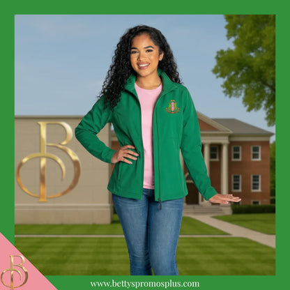 Alpha Kappa Alpha AKA Embroidered Shield Full-Zip Water Resistant Rain Jacket-Alpha Kappa Alpha Paraphernalia-Alpha Kappa Alpha Rain Coats-Betty's Promos Plus