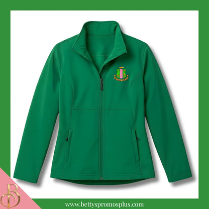 Alpha Kappa Alpha AKA Embroidered Shield Full-Zip Water Resistant Rain Jacket-Green-Small-Alpha Kappa Alpha Paraphernalia-Alpha Kappa Alpha Rain Coats-Betty's Promos Plus