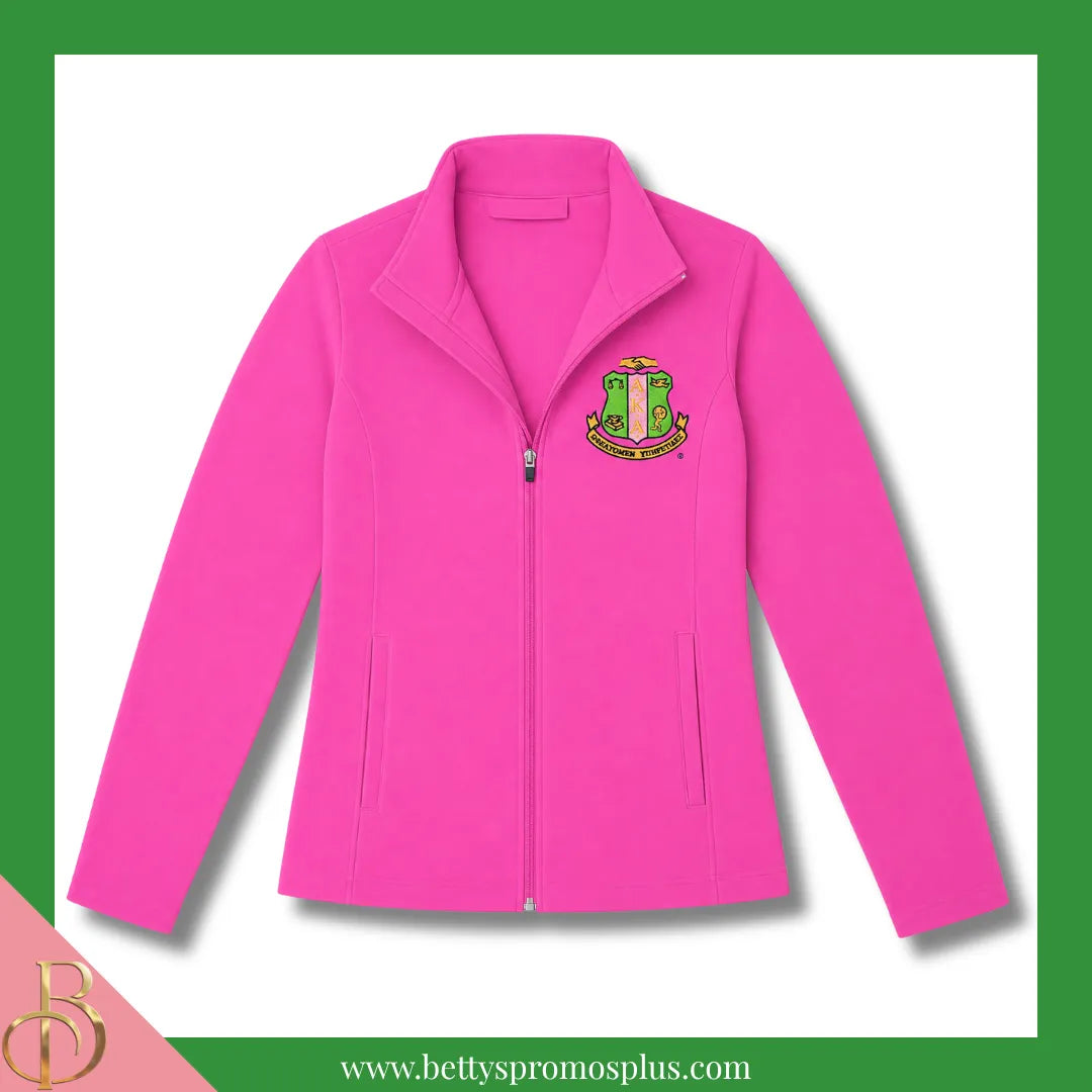 Alpha Kappa Alpha AKA Embroidered Shield Full-Zip Water Resistant Rain Jacket-Pink-Small-Alpha Kappa Alpha Paraphernalia-Alpha Kappa Alpha Rain Coats-Betty's Promos Plus
