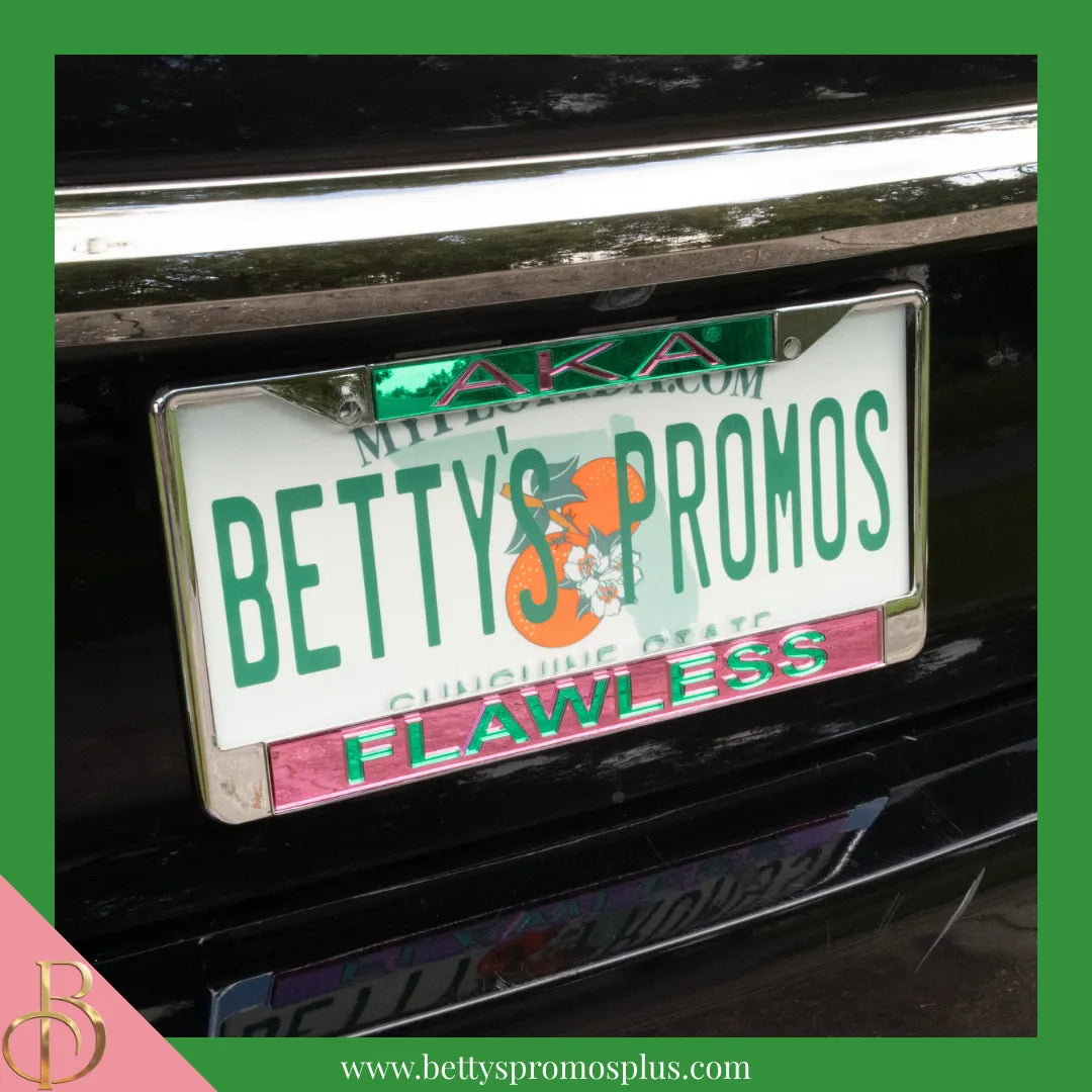 Alpha Kappa Alpha AKA Flawless Chrome Laser Engraved Mirrored Acrylic Auto Tag License Plate Frame-Alpha Kappa Alpha Paraphernalia-Alpha Kappa Alpha Auto Tag Frame-Betty's Promos Plus