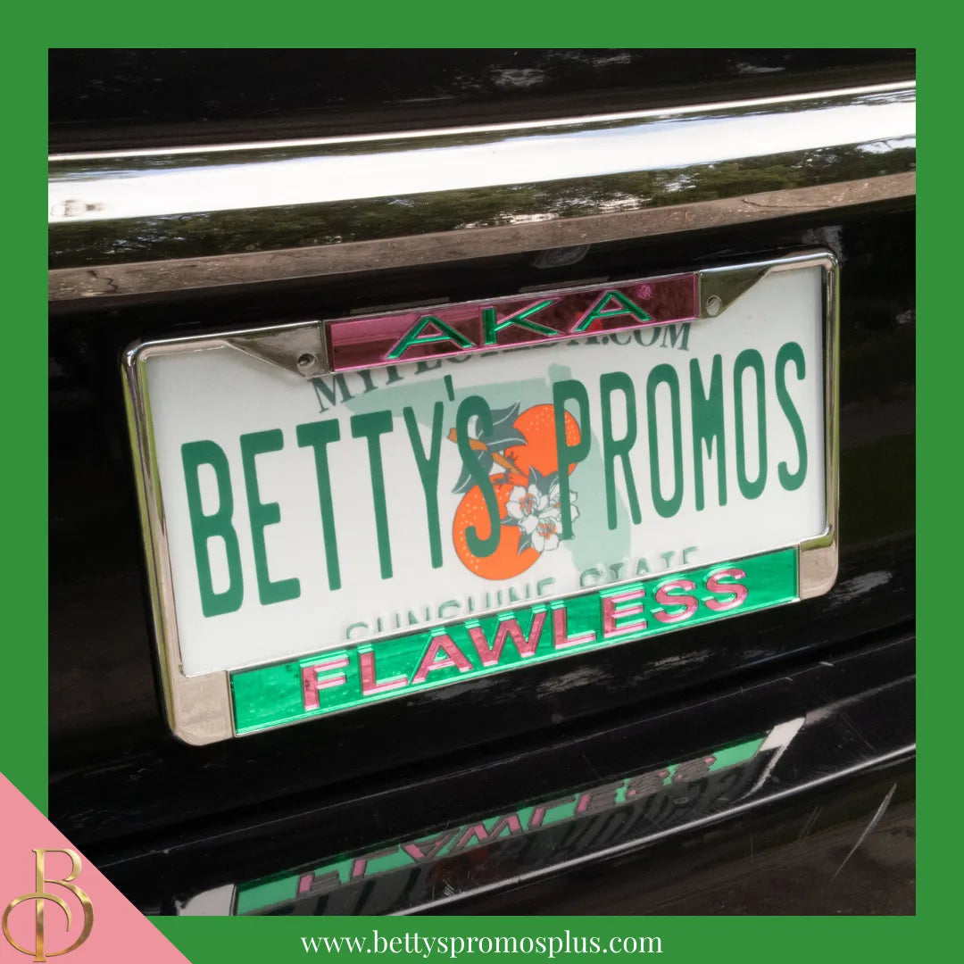 Alpha Kappa Alpha AKA Flawless Chrome Laser Engraved Mirrored Acrylic Auto Tag License Plate Frame-Alpha Kappa Alpha Paraphernalia-Alpha Kappa Alpha Auto Tag Frame-Betty's Promos Plus