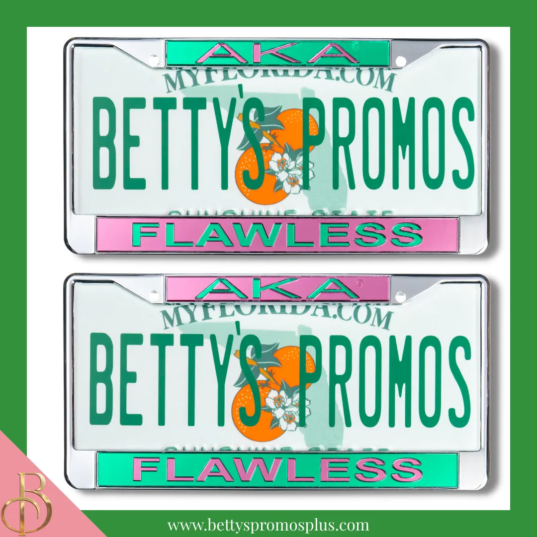 Alpha Kappa Alpha AKA Flawless Chrome Laser Engraved Mirrored Acrylic Auto Tag License Plate Frame-Alpha Kappa Alpha Paraphernalia-Alpha Kappa Alpha Auto Tag Frame-Betty's Promos Plus