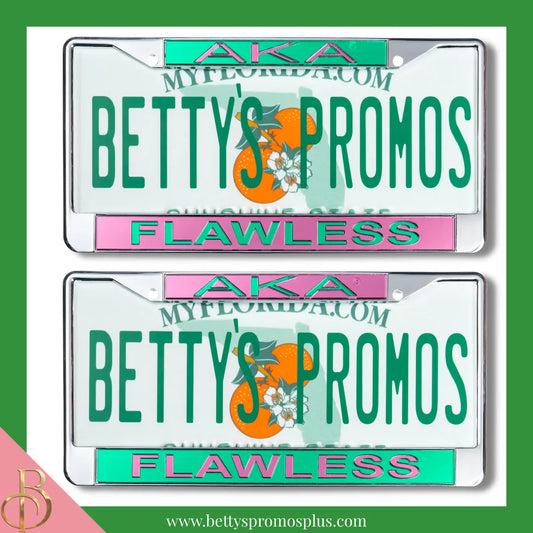 Alpha Kappa Alpha AKA Flawless Chrome Laser Engraved Mirrored Acrylic Auto Tag License Plate Frame-Alpha Kappa Alpha Paraphernalia-Alpha Kappa Alpha Auto Tag Frame-Betty's Promos Plus