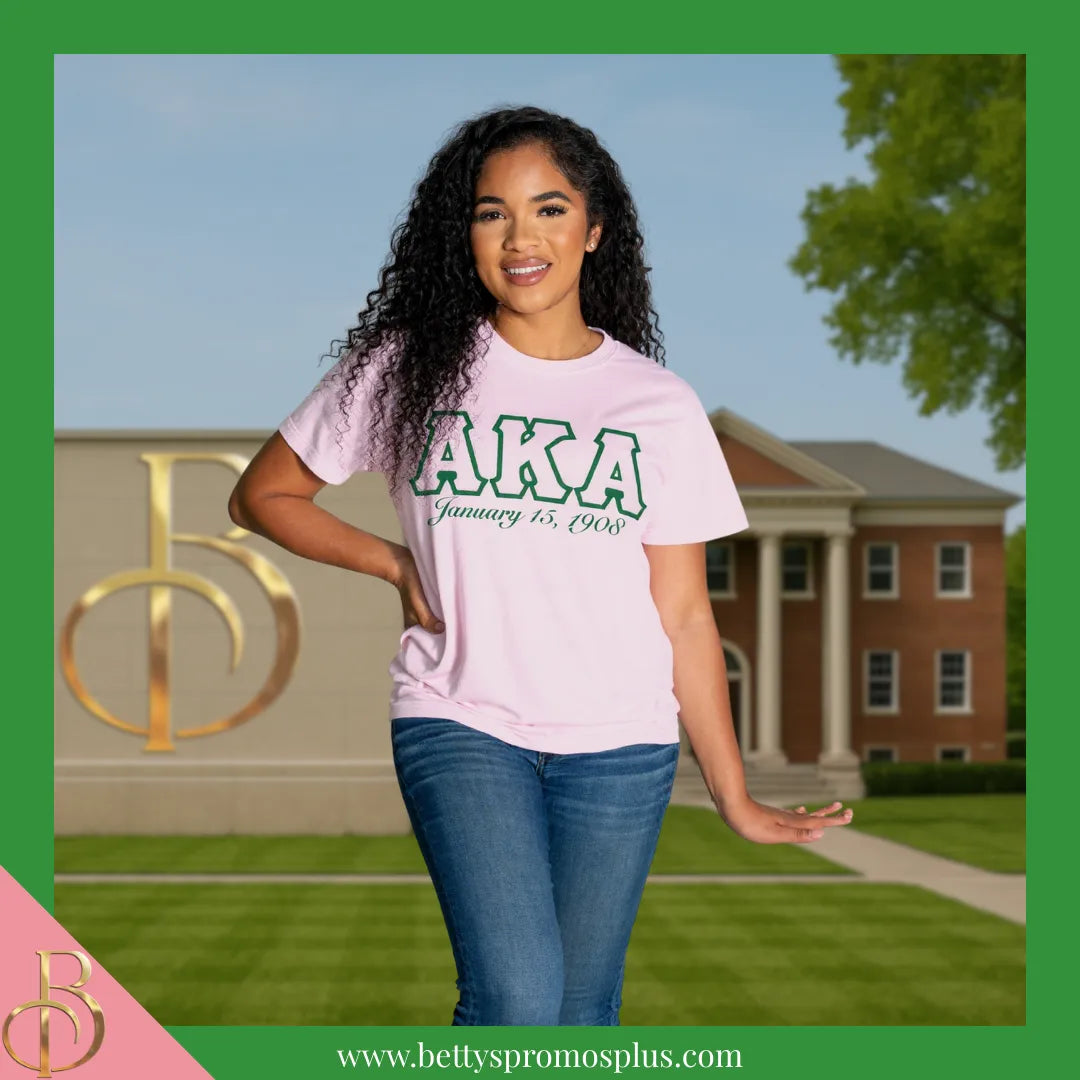 Alpha Kappa Alpha AKA Founding Date Screen Printed T-Shirt-Alpha Kappa Alpha Paraphernalia-Alpha Kappa Alpha T-Shirts-Betty's Promos Plus