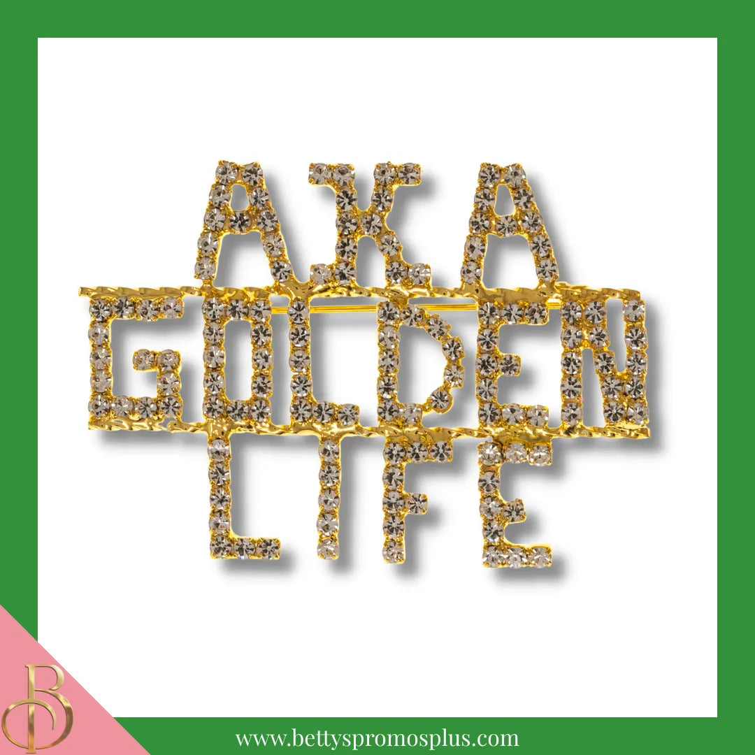 Alpha Kappa Alpha AKA Golden Life Rhinestone Pin