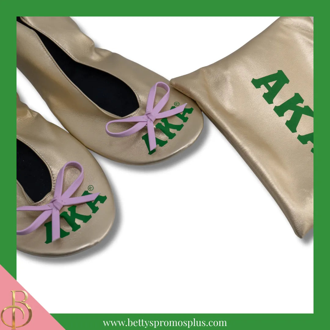 Alpha Kappa Alpha AKA Golden Soror Ballet Flats with Carrying Case-Alpha Kappa Alpha Paraphernalia-Alpha Kappa Alpha Ballet Flats-Betty's Promos Plus