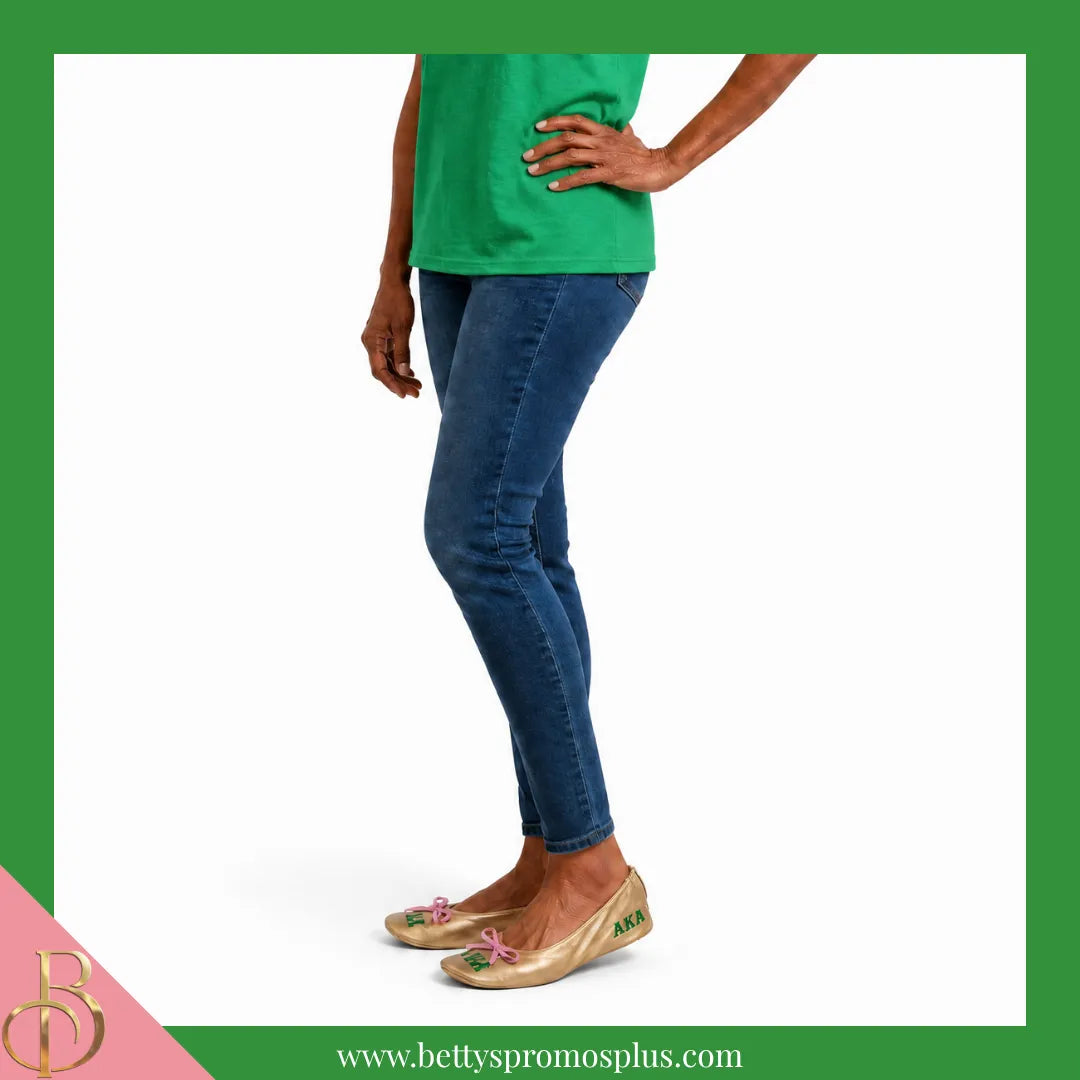 Alpha Kappa Alpha AKA Golden Soror Ballet Flats with Carrying Case-Alpha Kappa Alpha Paraphernalia-Alpha Kappa Alpha Ballet Flats-Betty's Promos Plus