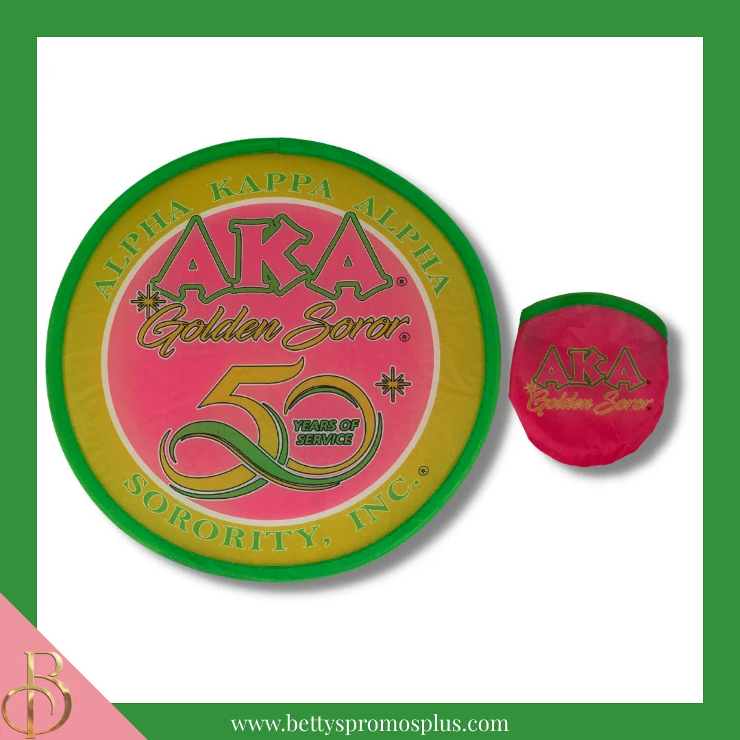 Alpha Kappa Alpha AKA Golden Soror Collapsible Pop Up Nylon Fan-Alpha Kappa Alpha Paraphernalia-Alpha Kappa Alpha Fan-Betty's Promos Plus
