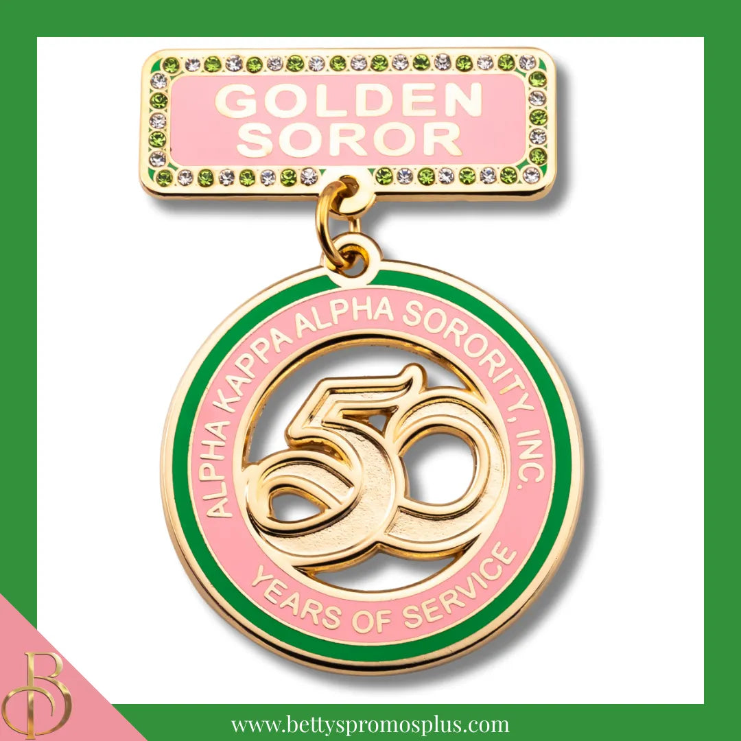 Alpha Kappa Alpha AKA Golden Soror Lapel Pin with Rhinestones-Pink-Alpha Kappa Alpha Paraphernalia-Alpha Kappa Alpha Lapel Pin-Betty's Promos Plus
