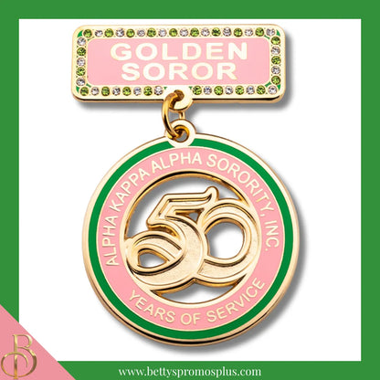Alpha Kappa Alpha AKA Golden Soror Lapel Pin with Rhinestones-Pink-Alpha Kappa Alpha Paraphernalia-Alpha Kappa Alpha Lapel Pin-Betty's Promos Plus