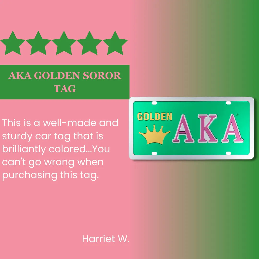 Alpha Kappa Alpha AKA Golden Soror Laser Engraved Mirrored Acrylic Auto Tag License Plate-Alpha Kappa Alpha Paraphernalia-Alpha Kappa Alpha Auto Tag-Betty's Promos Plus