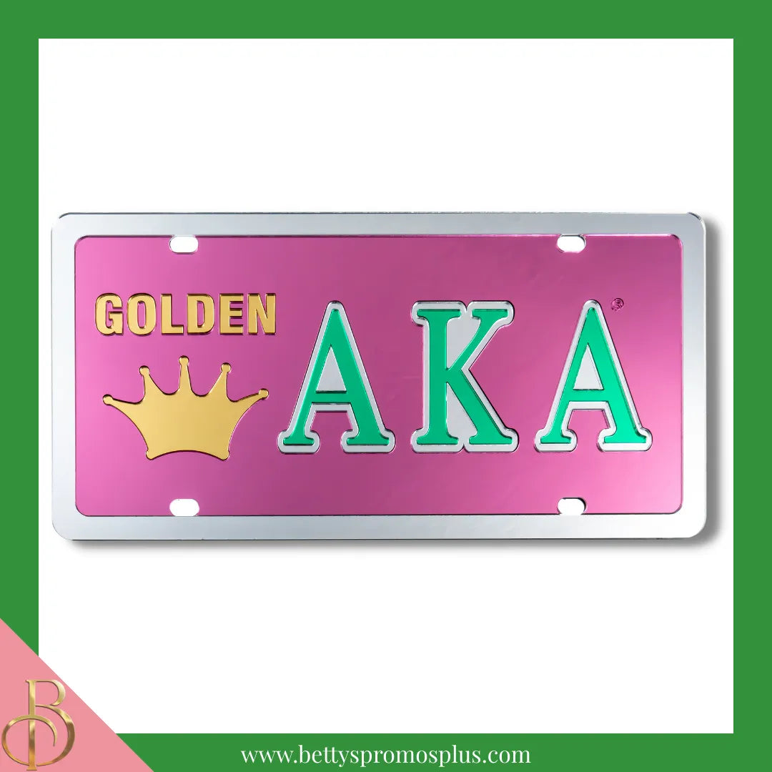 Alpha Kappa Alpha AKA Golden Soror Laser Engraved Mirrored Acrylic Auto Tag License Plate-Alpha Kappa Alpha Paraphernalia-Alpha Kappa Alpha Auto Tag-Betty's Promos Plus