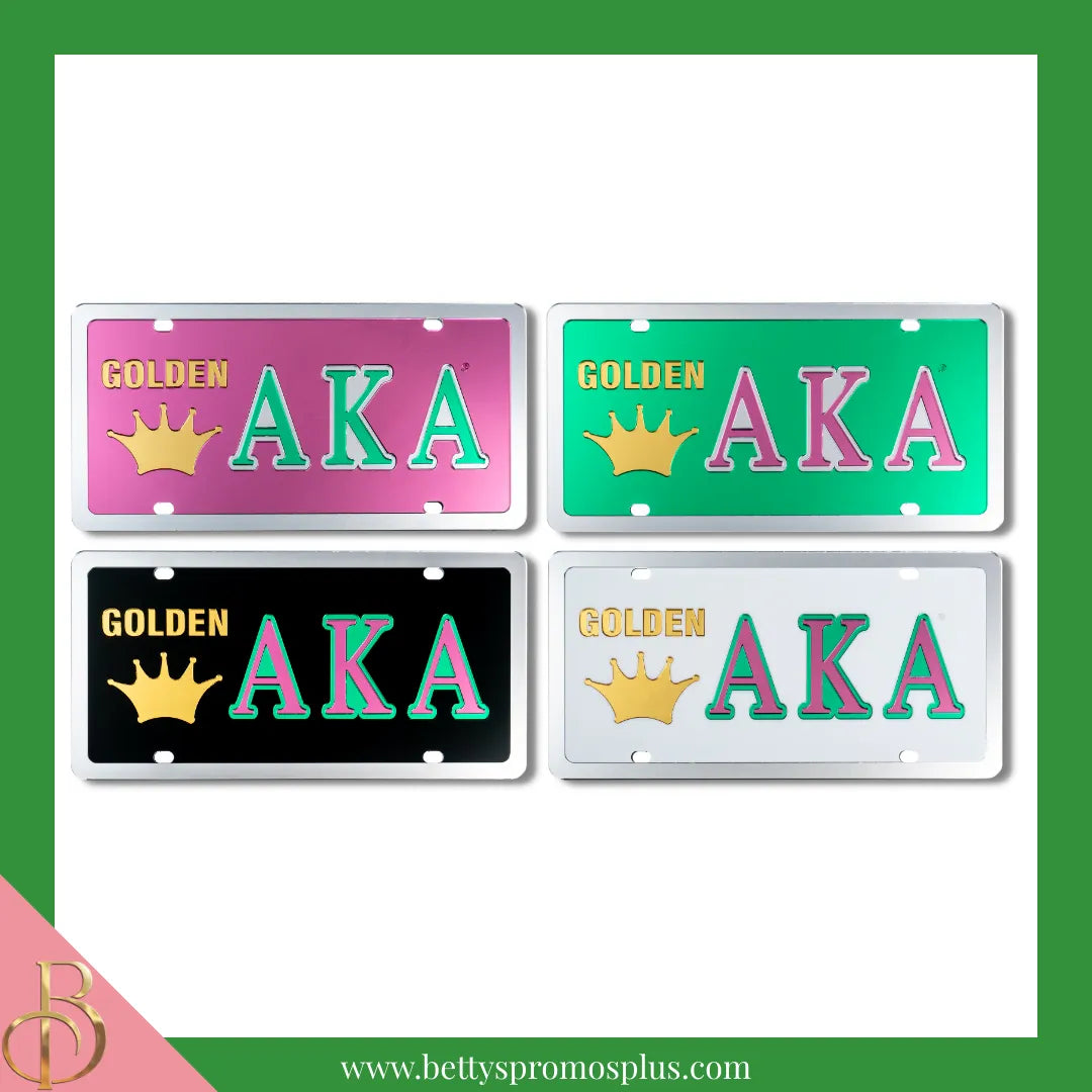 Alpha Kappa Alpha AKA Golden Soror Laser Engraved Mirrored Acrylic Auto Tag License Plate-Alpha Kappa Alpha Paraphernalia-Alpha Kappa Alpha Auto Tag-Betty's Promos Plus