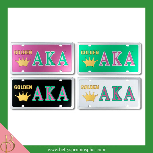 Alpha Kappa Alpha AKA Golden Soror Laser Engraved Mirrored Acrylic Auto Tag License Plate-Alpha Kappa Alpha Paraphernalia-Alpha Kappa Alpha Auto Tag-Betty's Promos Plus
