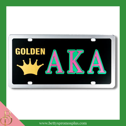 Alpha Kappa Alpha AKA Golden Soror Laser Engraved Mirrored Acrylic Auto Tag License Plate-Black-Alpha Kappa Alpha Paraphernalia-Alpha Kappa Alpha Auto Tag-Betty's Promos Plus