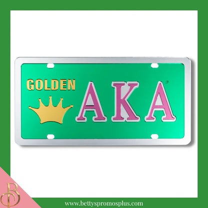 Alpha Kappa Alpha AKA Golden Soror Laser Engraved Mirrored Acrylic Auto Tag License Plate-Green-Alpha Kappa Alpha Paraphernalia-Alpha Kappa Alpha Auto Tag-Betty's Promos Plus