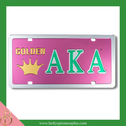 Alpha Kappa Alpha AKA Golden Soror Laser Engraved Mirrored Acrylic Auto Tag License Plate-Pink-Alpha Kappa Alpha Paraphernalia-Alpha Kappa Alpha Auto Tag-Betty's Promos Plus