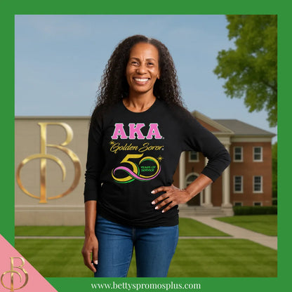 Alpha Kappa Alpha AKA Golden Soror Long Sleeve T-Shirt-Alpha Kappa Alpha Paraphernalia-Alpha Kappa Alpha T-Shirts-Betty's Promos Plus