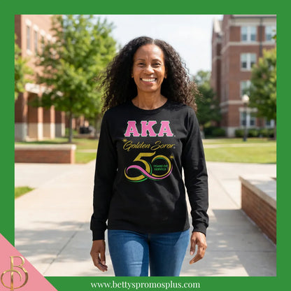 Alpha Kappa Alpha AKA Golden Soror Long Sleeve T-Shirt-Alpha Kappa Alpha Paraphernalia-Alpha Kappa Alpha T-Shirts-Betty's Promos Plus