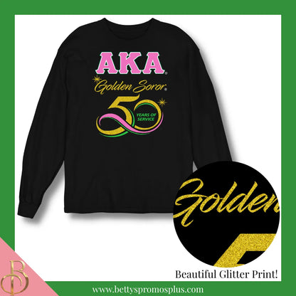 Alpha Kappa Alpha AKA Golden Soror Long Sleeve T-Shirt-Alpha Kappa Alpha Paraphernalia-Alpha Kappa Alpha T-Shirts-Betty's Promos Plus