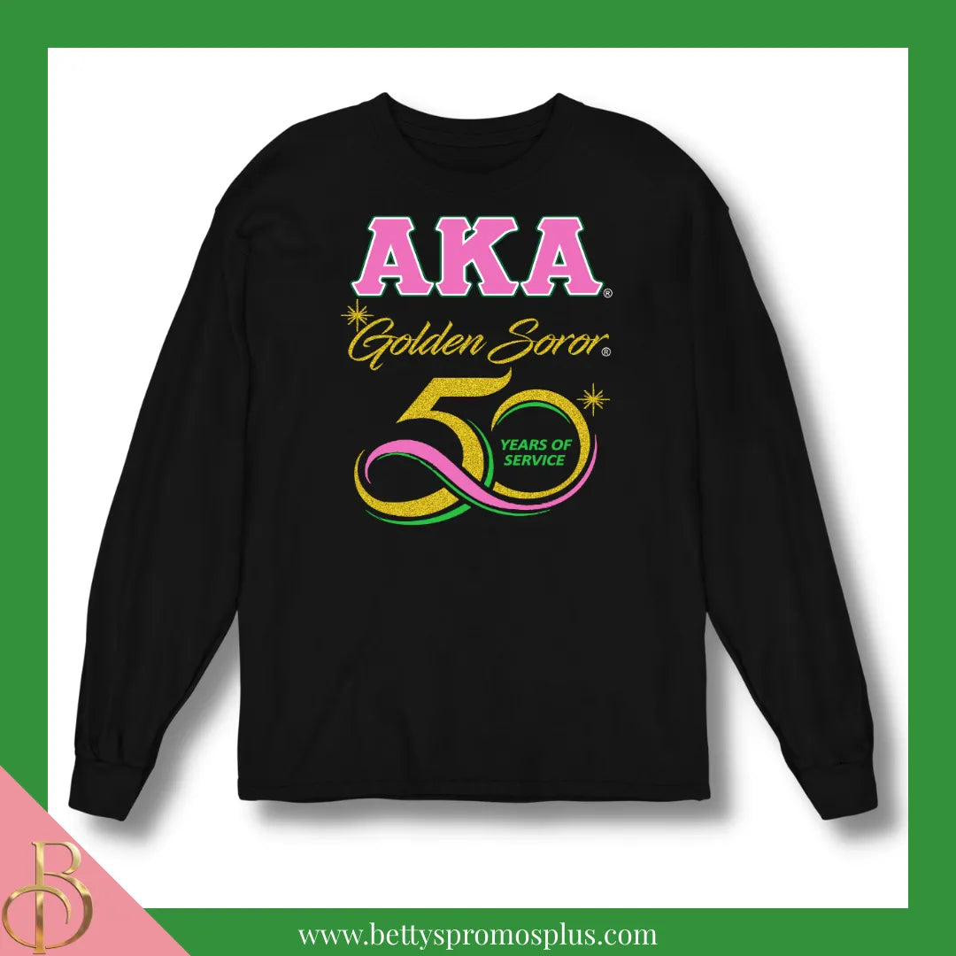 Alpha Kappa Alpha AKA Golden Soror Long Sleeve T-Shirt-Black-Long Sleeve-Small-Alpha Kappa Alpha Paraphernalia-Alpha Kappa Alpha T-Shirts-Betty's Promos Plus