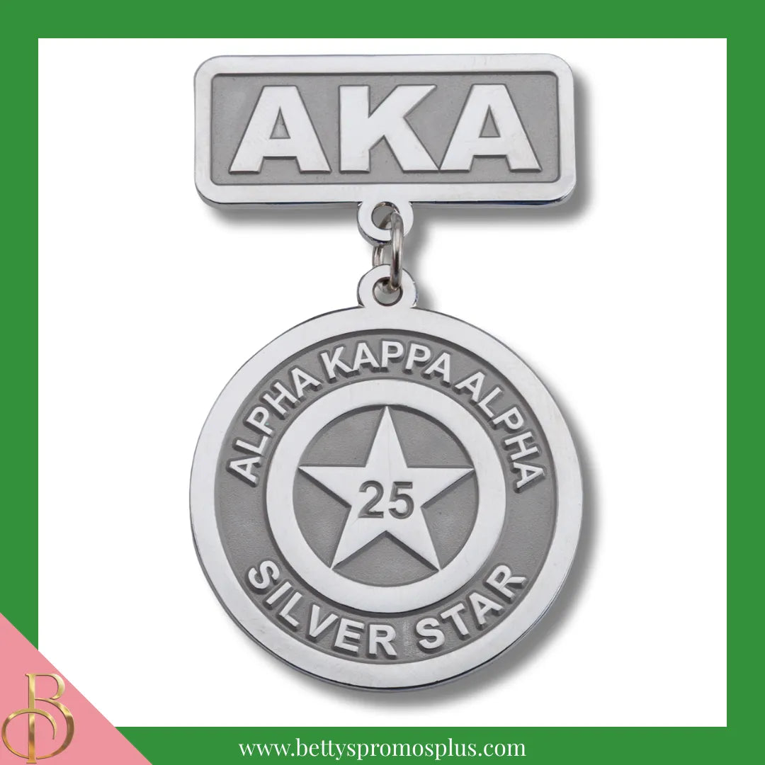 Alpha Kappa Alpha AKA Golden Soror or Silver Star Medallion Greek Lapel Pin-Alpha Kappa Alpha Paraphernalia-Alpha Kappa Alpha Lapel Pin-Betty's Promos Plus